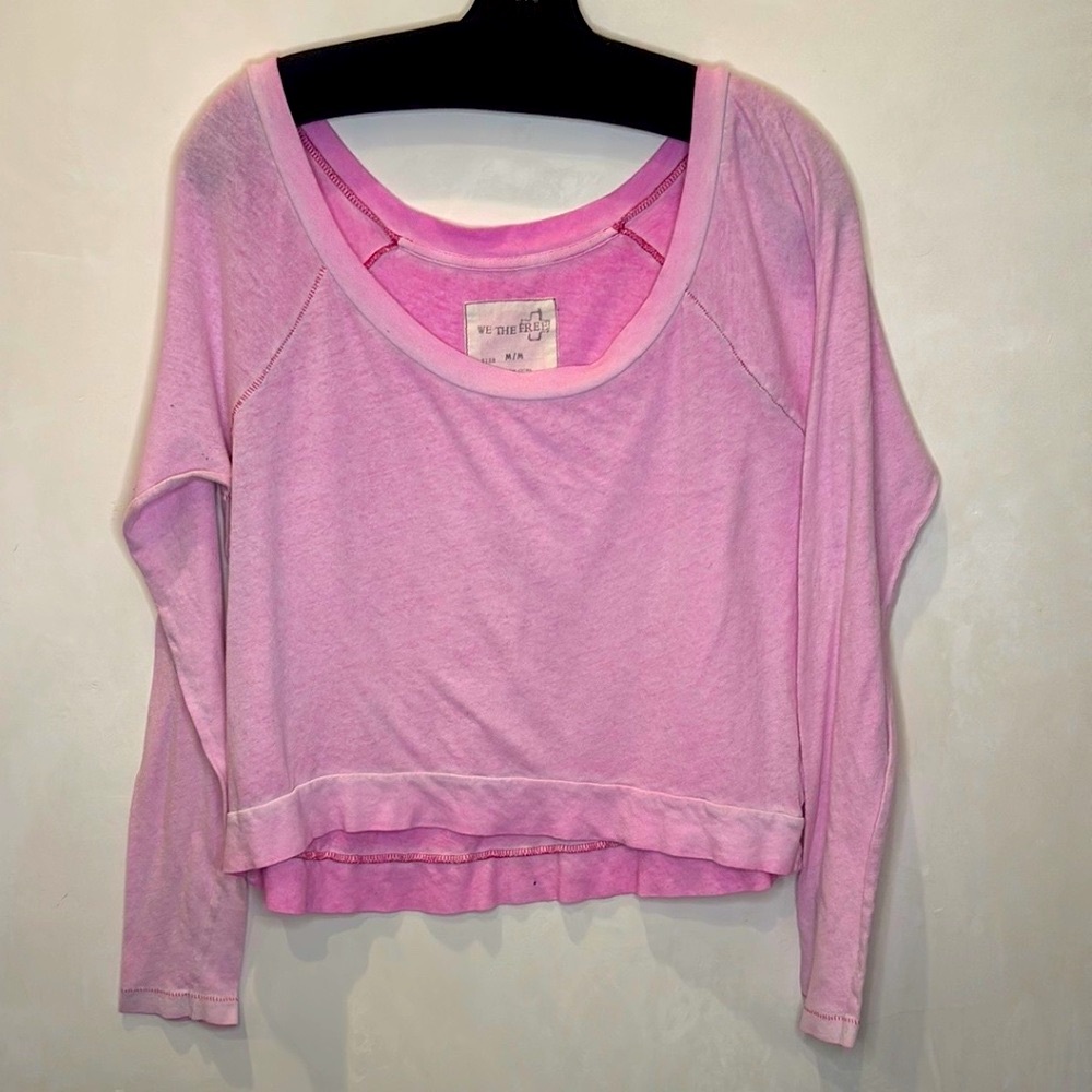 Free People Pink Long Sleeve Scoop Neck Top Women’s Medium Casual Boho Style